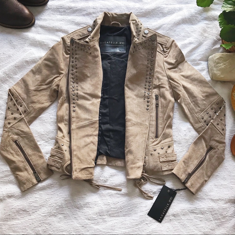 Bagatelle • Latte Tan Suede Western Biker Jacket - Picture 5 of 8